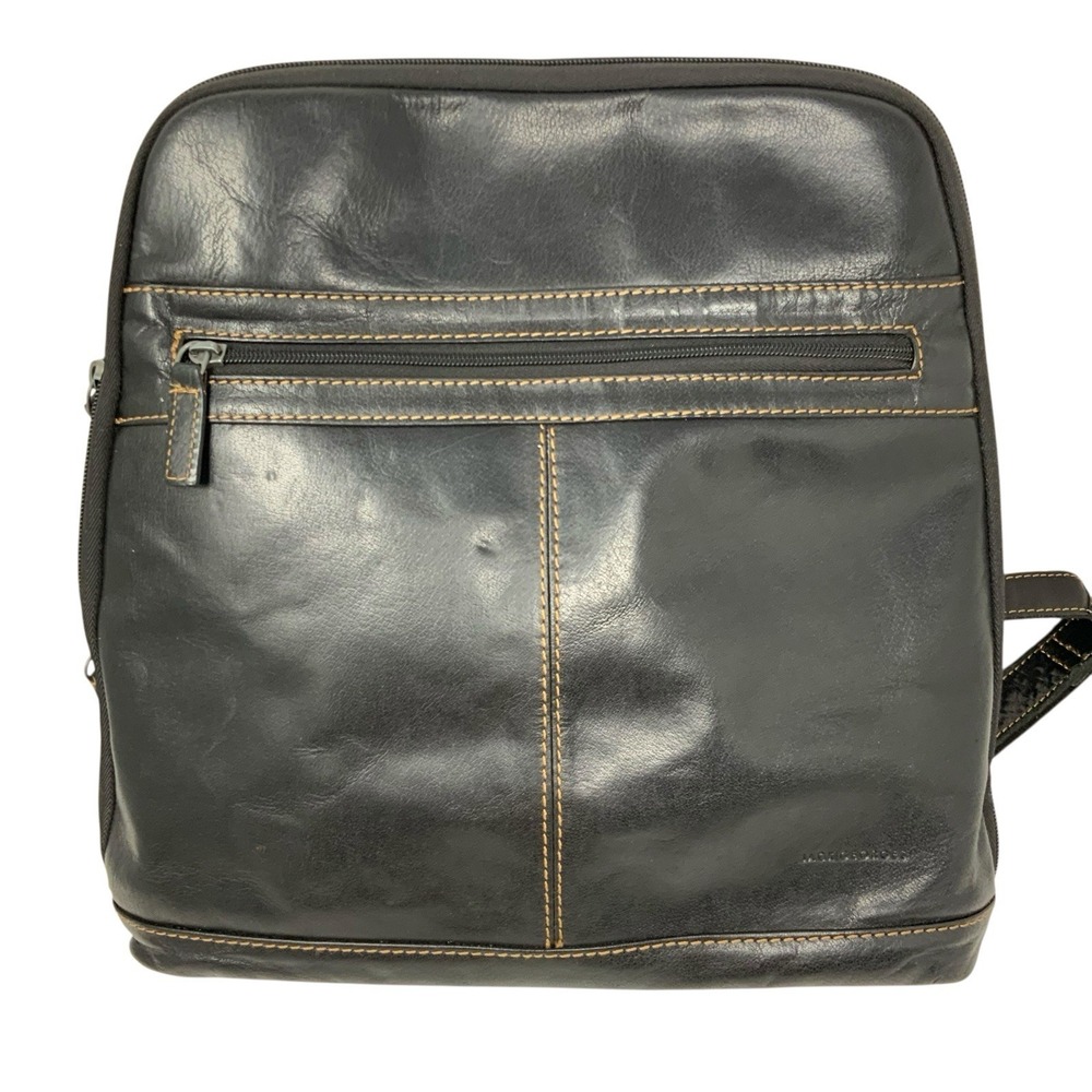 Jack Georges Voyager Black Leather Backpack Handbag Contrast Stitch Organize